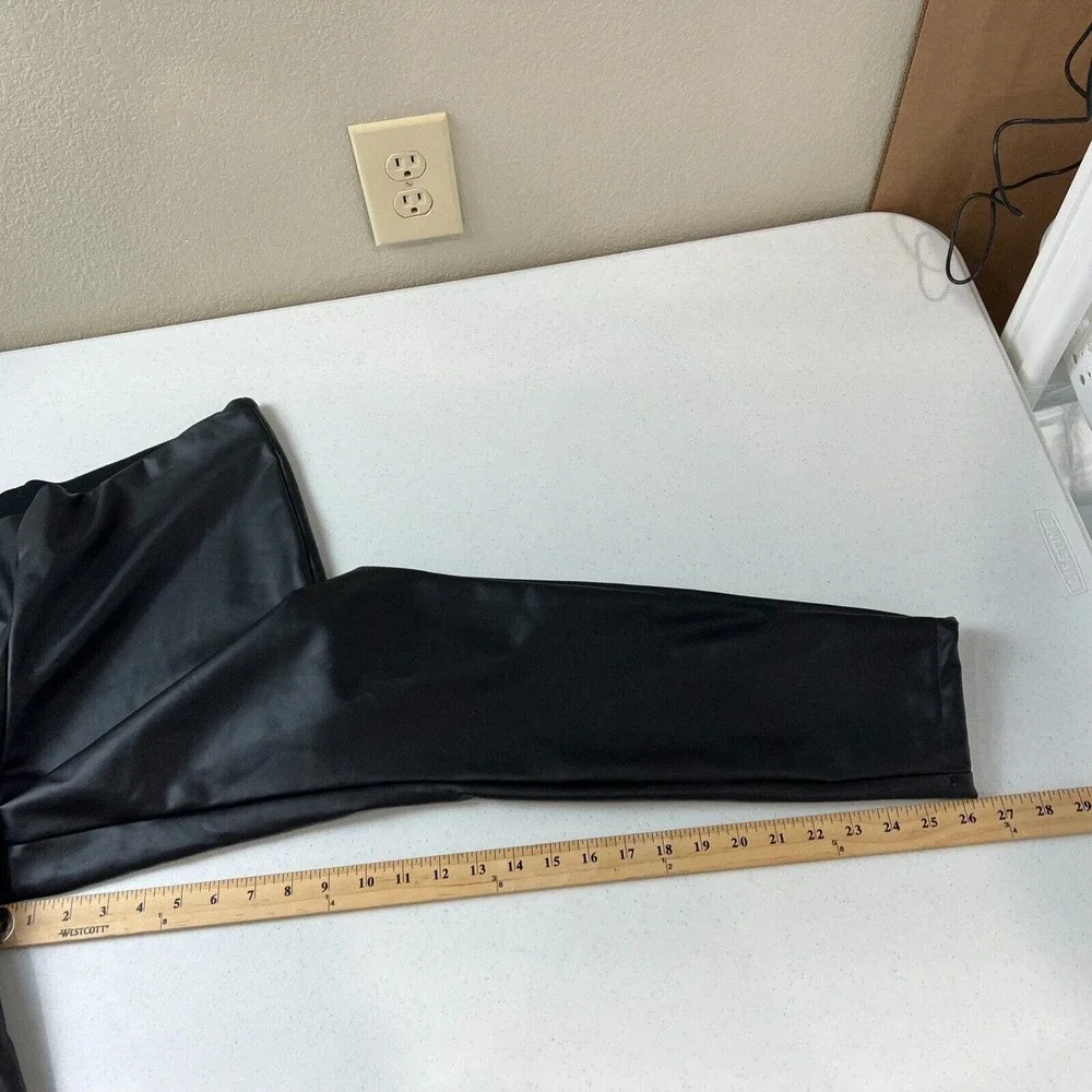 A New Day Womens Legging Pants Size XL Black Faux Leather High-Waist Stretchy‎
